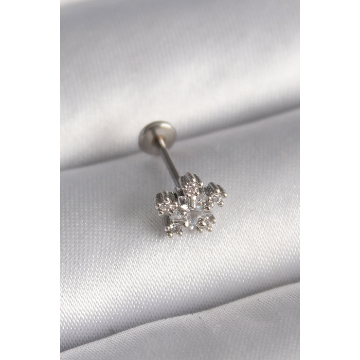 316L Çelik Gümüş Renk Zirkon Taşlı Yıldız Model Tragus Piercing - Lisinya