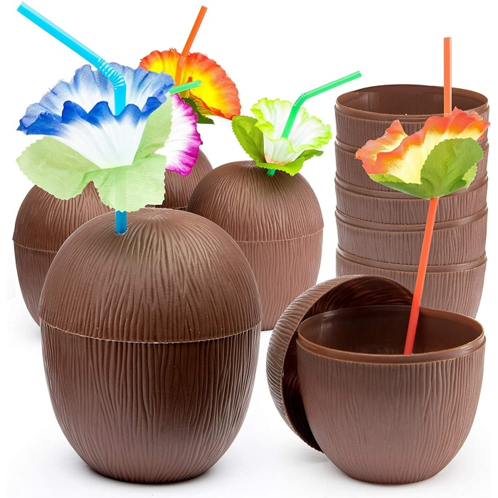 Hindistan Cevizi Hawaii Luau ha Pipetli İçecek Kabı Bardak 10x13 cm 1 Adet