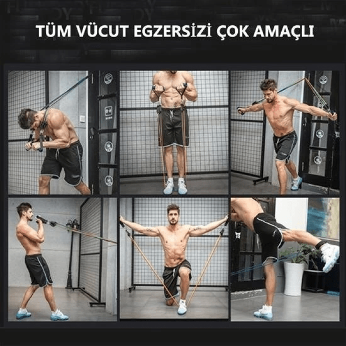 Lisinya® 11 Parça Lateks Egzersiz Bandı Çekme Halatı Egzersiz Seti ( Lisinya )