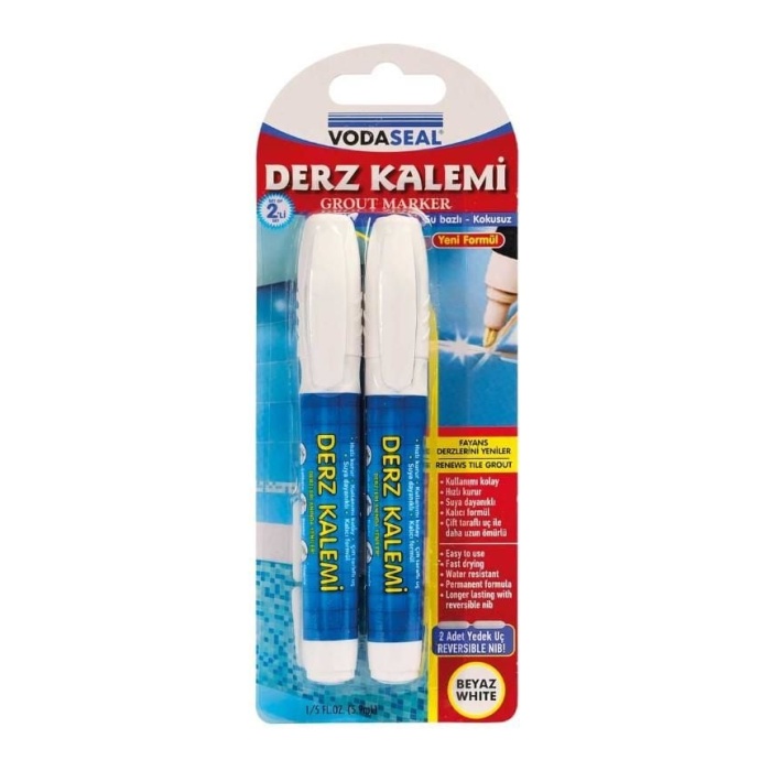 Çift Uçlu Su Bazlı Kokusuz Kalıcı Derz Kalemi Beyaz 2 Adet