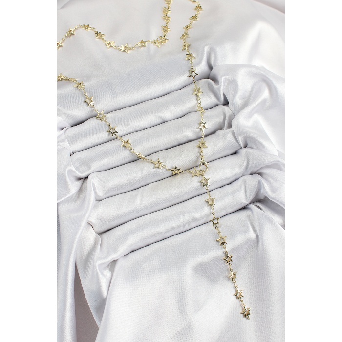 Pirinç Gold Renk Yıldızlı Kadın Y Kolye -