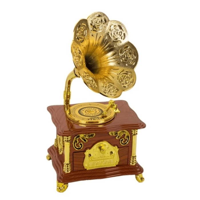 Nostaljik Tasarımlı Kurmalı Ve Çekmeceli Gramofon Müzik Kutusu (kahverengi) ( Lisinya )