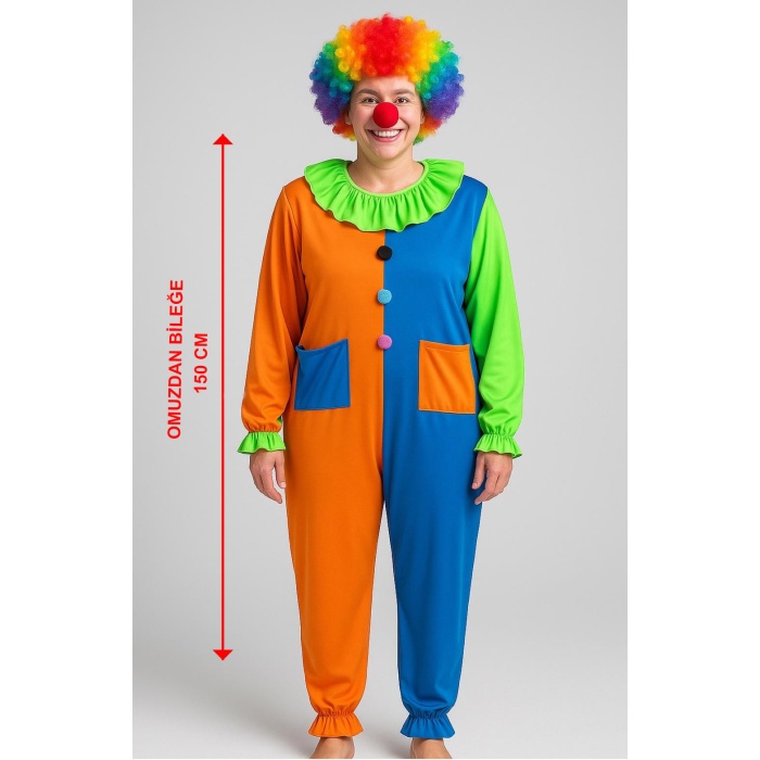 Palyaço Kostüm Seti 150 cm (Peruk + B + Kostüm)