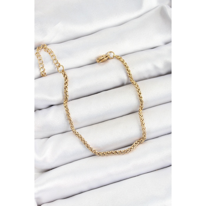 316L Çelik Gold Renk Örgü Burgu Zincir Erkek Bileklik -