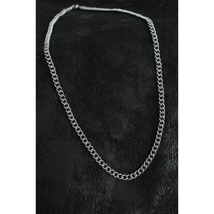 316L Çelik Klasik Oval Zincir Model Gümüş Renk Erkek Kolye -