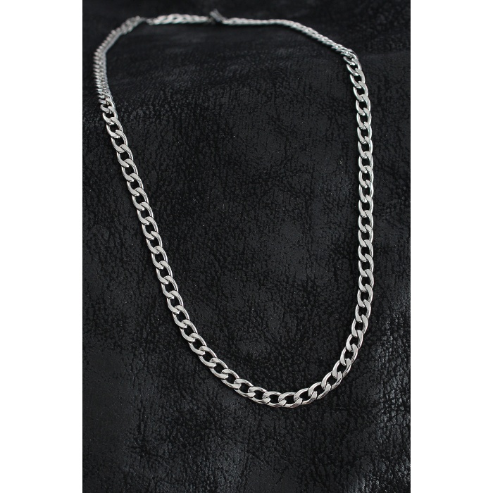 316L Çelik Kalın Klasik Zincir Model Gümüş Renk Erkek Kolye -
