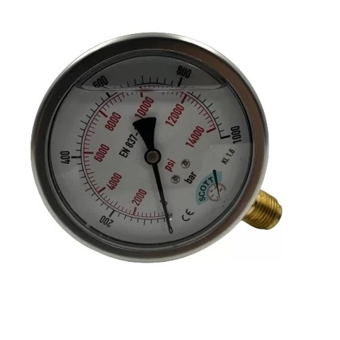 Manometre Gliserinli Alttan Çıkışlı Q100 - 0 - 1000 Bar 1/2 (Lisinya)
