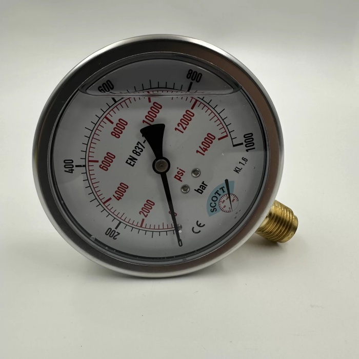 Manometre Gliserinli Alttan Çıkışlı Q100 - 0 - 1000 Bar 1/2 (Lisinya)