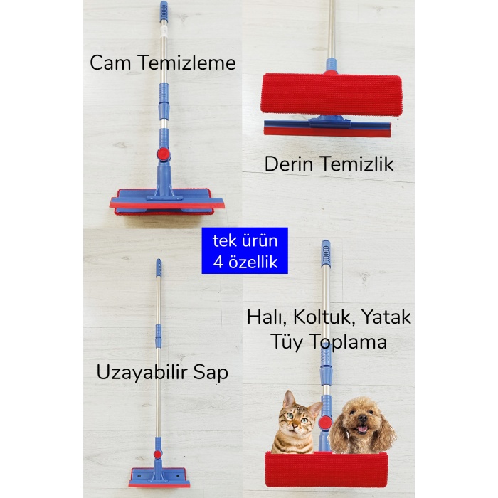 Kedi Köpek Sihirli Tüy Temizleme Fırçası 4 ü 1 Arada Döner Başlıklı