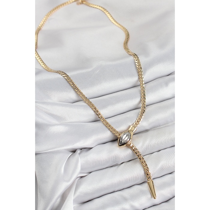 Pirinç Asansörlü Yılan Model Gold Renk Kadın Kolye -