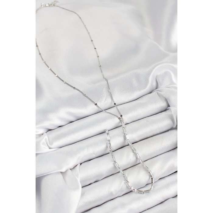 Pirinç Zirkon Taşlı Model Gümüş Renk Y Kolye -