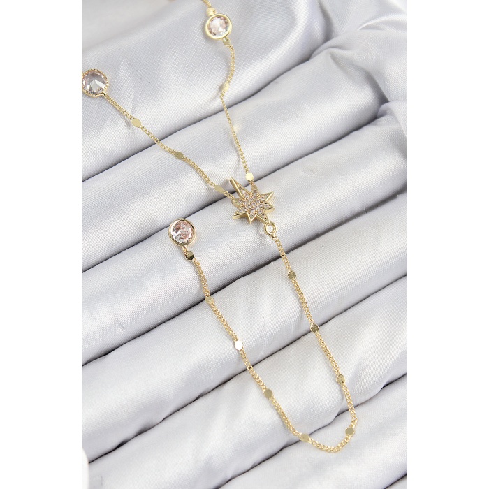 Pirinç Zirkon Taşlı Kutup Yıldızı Model Gold Renk Y Kolye -