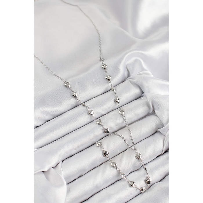 Pirinç Zirkon Taşlı Kalp Model Gümüş Renk Y Kolye -