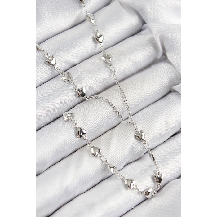 Pirinç Zirkon Taşlı Kalp Model Gümüş Renk Y Kolye -