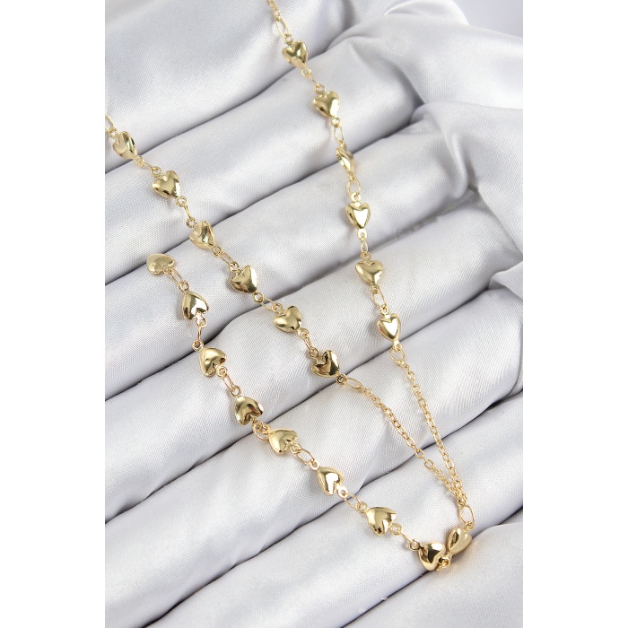 Pirinç Zirkon Taşlı Kalp Model Gold Renk Y Kolye -