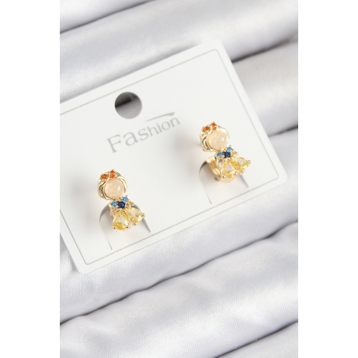 Pirinç Zirkon Taşlı Pamuk Prenses Model Gold Renk Çocuk Küpe -