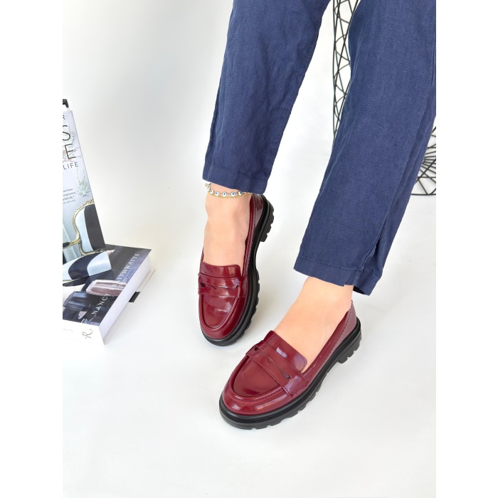 Narli Bordo Rugan Oxford Ayakkabı - Lisinya