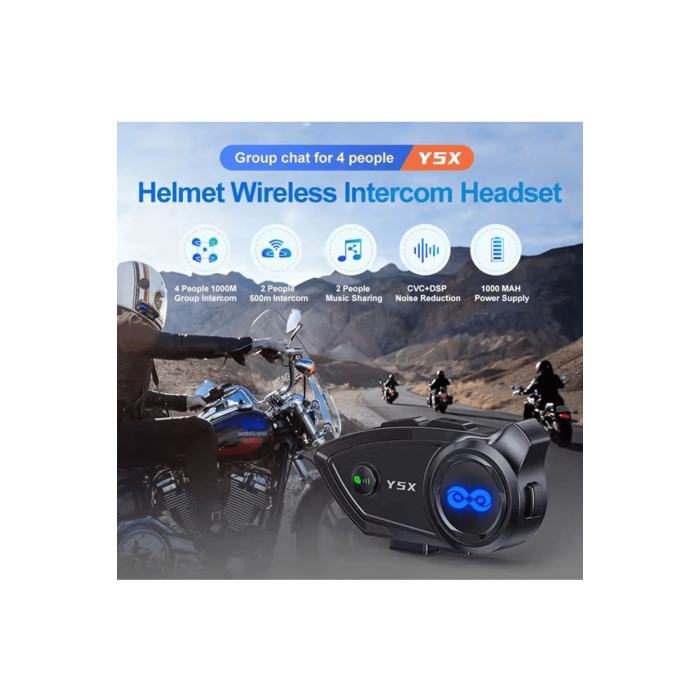 Y5x Rgb Işıklı Intercom 5 Kişi Bağlantılı 1000mah Motosiklet Bluetooth Kulaklık Seti - Lisinya