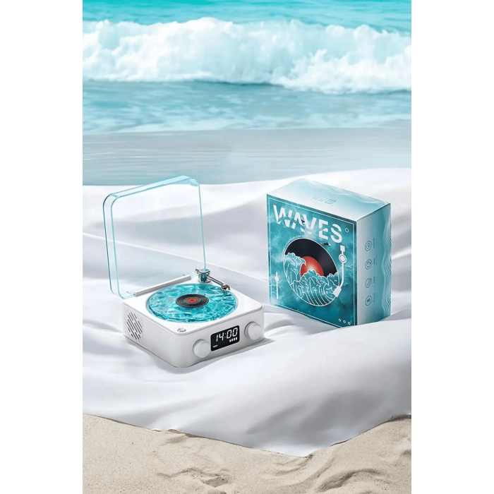 Waves Nostalji Plak Görünümlü Bluetooth Hoparlör 3d Ses Dalgası Retro Müzik Plak Mavi - Lisinya