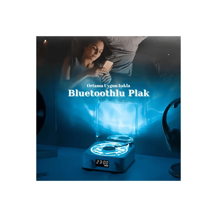 Waves Nostalji Plak Görünümlü Bluetooth Hoparlör 3d Ses Dalgası Retro Müzik Plak Mavi - Lisinya