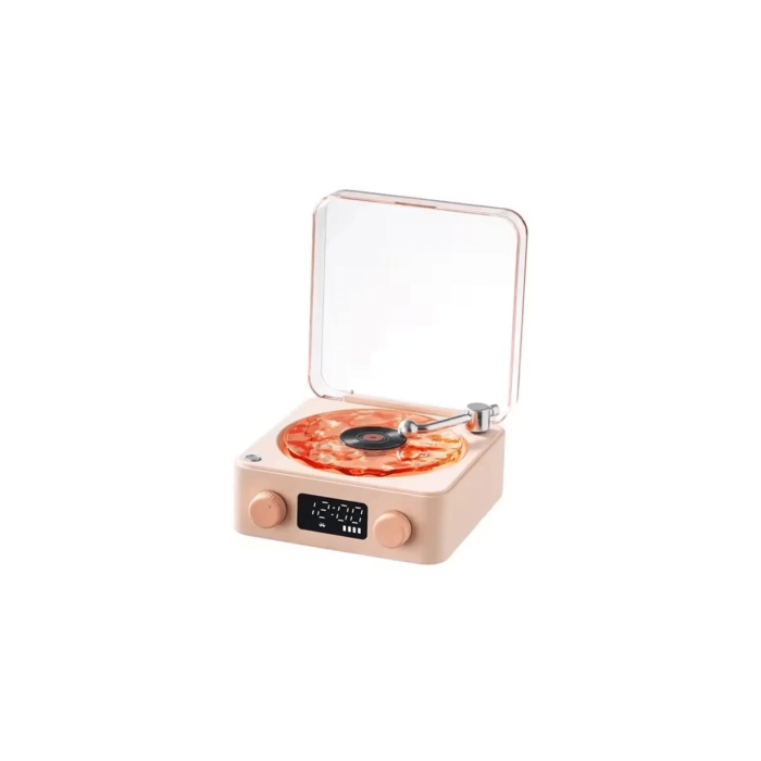 Waves Nostalji Plak Görünümlü Bluetooth Hoparlör 3d Ses Dalgası Retro Müzik Plak Pembe - Lisinya
