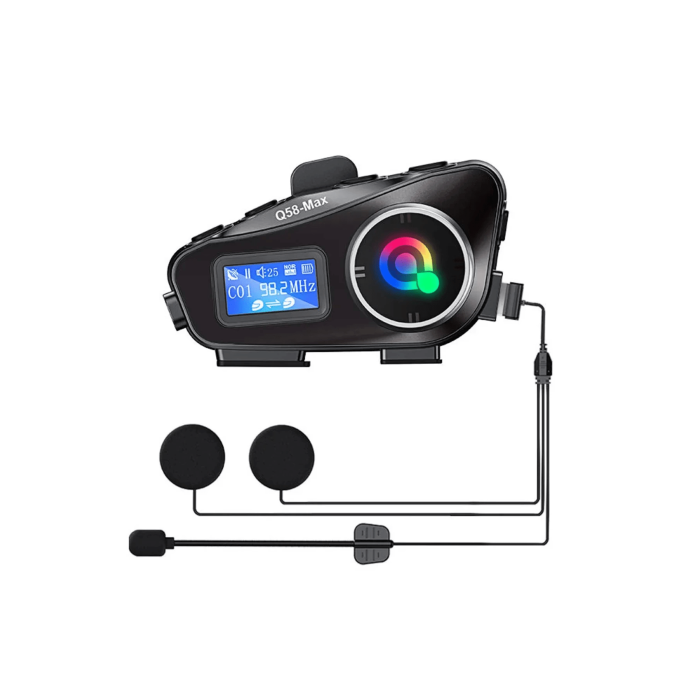 Q58-max Radyolu 2 Kişi Bağlantılı Bluetooth Kask Kulaklık Ekranlı Fenerli Müzik Ve Telsiz Intercom - Lisinya