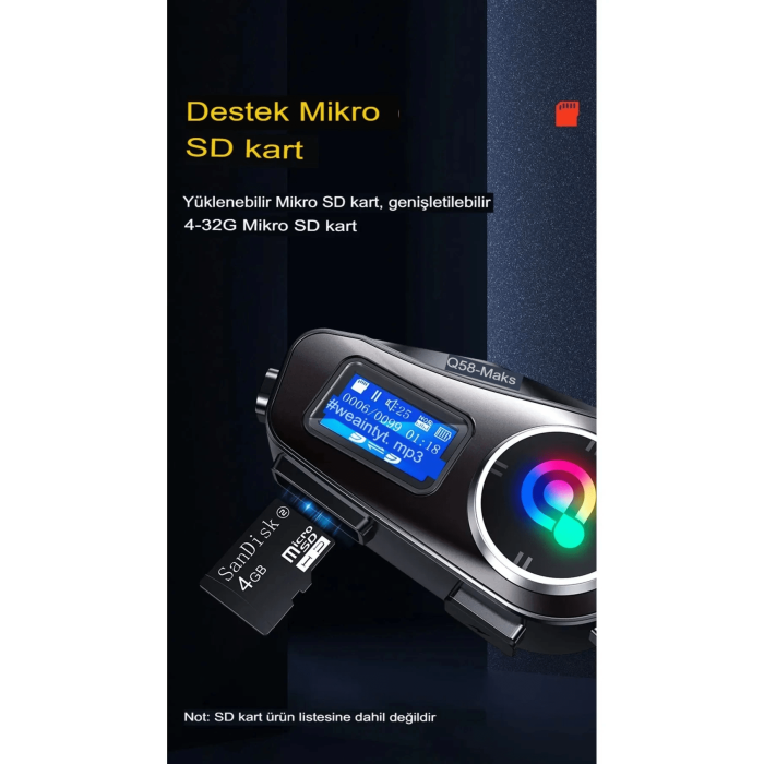 Q58-max Radyolu 2 Kişi Bağlantılı Bluetooth Kask Kulaklık Ekranlı Fenerli Müzik Ve Telsiz Intercom - Lisinya