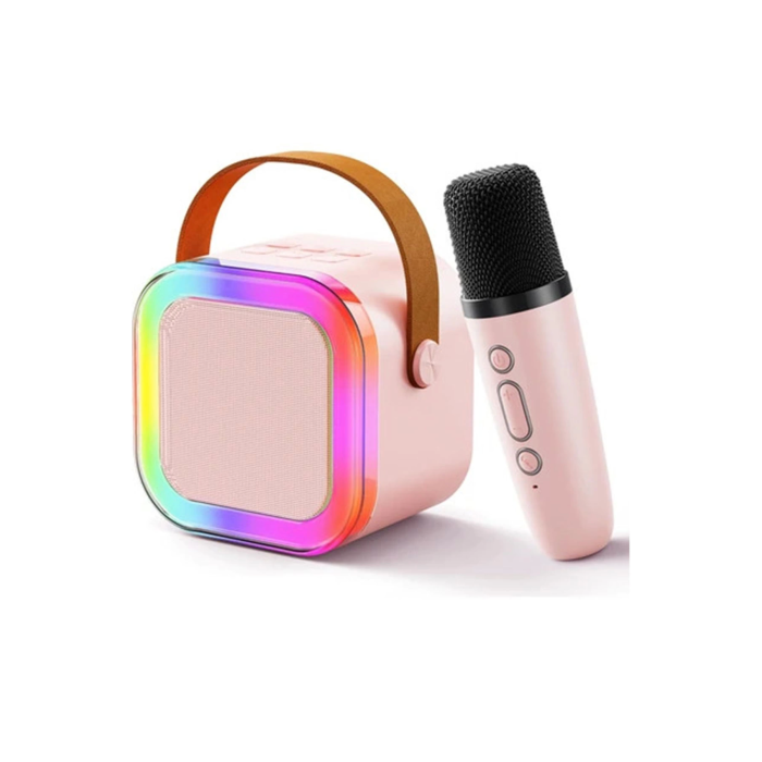 Karaoke Kablosuz Hoparlör Mikrofonlu Rgb Işıklı Bluetooth Speaker Tf Kart/usb Pembe - Lisinya
