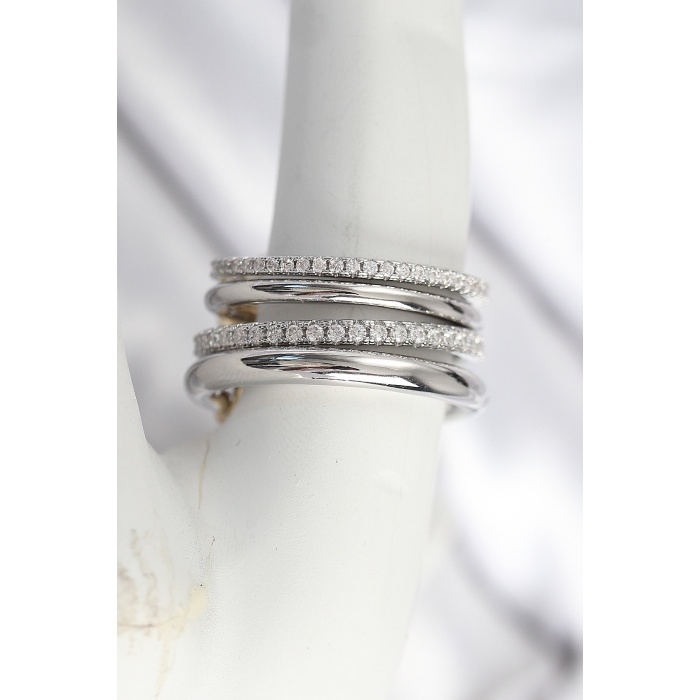 Pirinç Gümüş Renk Zirkon Taşlı 4Lü Kadın Yüzük -