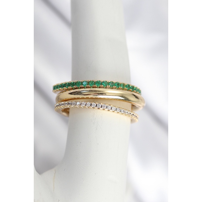 Pirinç Gold Renk Zirkon Taşlı 4Lü Kadın Yüzük -