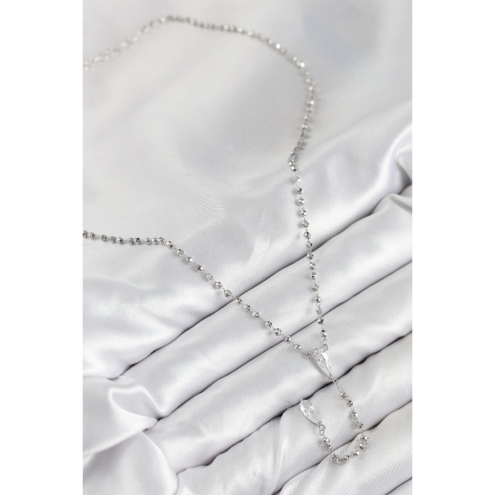 Pirinç Zirkon Taşlı Gümüş Renk Kadın Y Kolye -