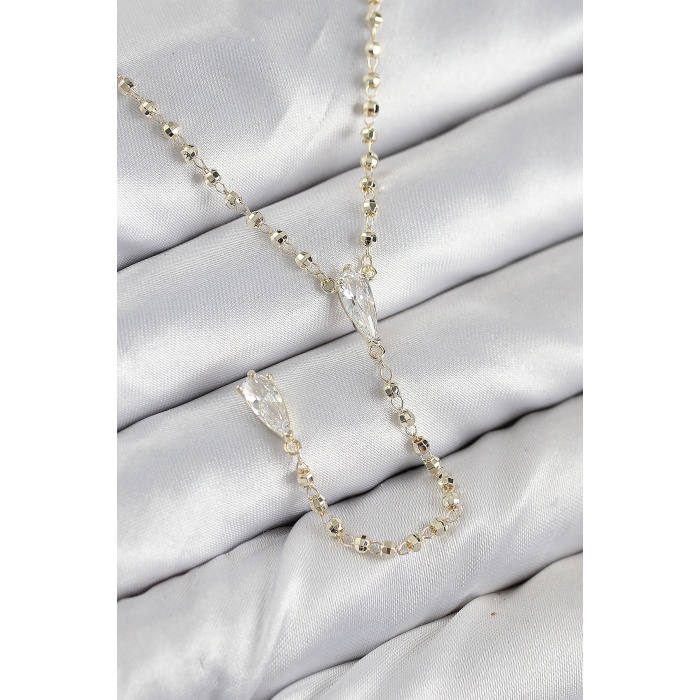 Pirinç Zirkon Taşlı Gold Renk Kadın Y Kolye -