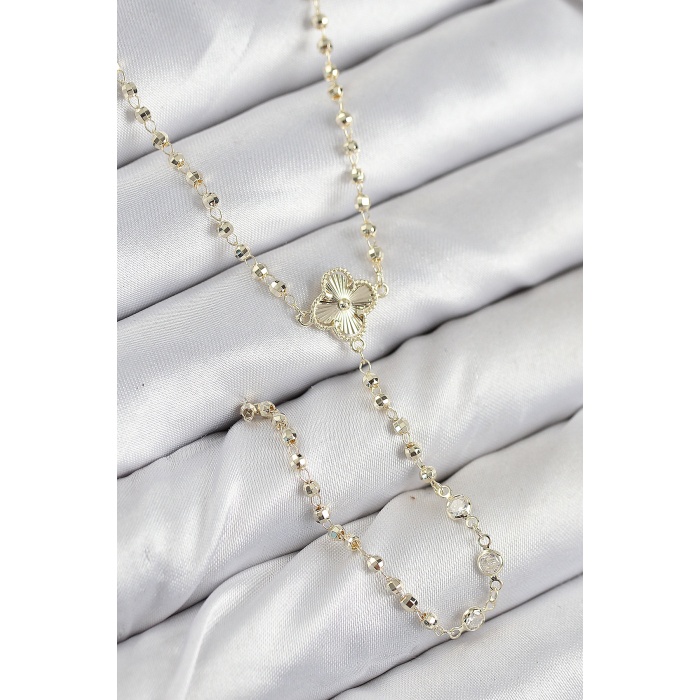 Pirinç Zirkon Taşlı Yonca Model Gold Renk Kadın Y Kolye -