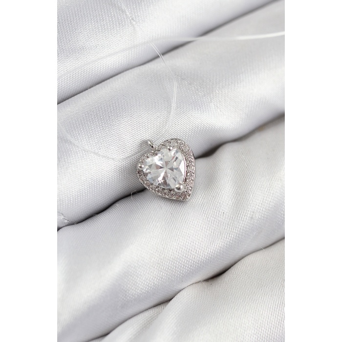 Misineli Kalp Model Gümüş Renk Hayalet Kolye -