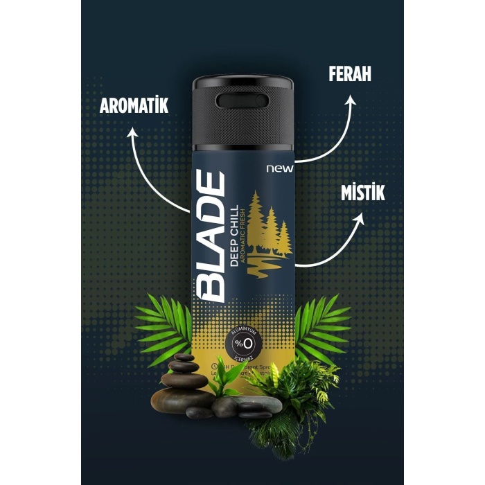3 Adet Blade Deep Chill Erkek Deodorant 150 Ml Hızlı Kurur, Leke Bırakmaz