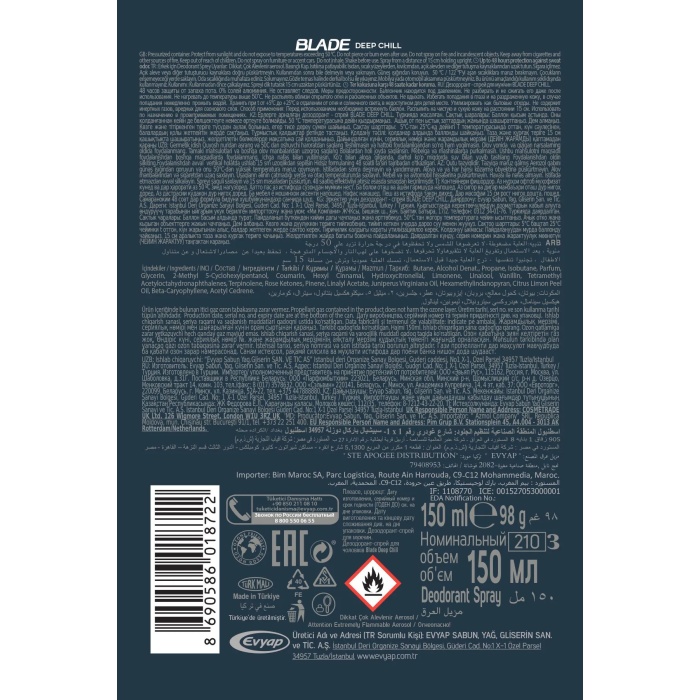 3 Adet Blade Deep Chill Erkek Deodorant 150 Ml Hızlı Kurur, Leke Bırakmaz
