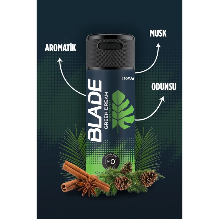 3 Adet Blade Green Dream Erkek Deodorant 150 Ml Hızlı Kurur, Leke Bırakmaz