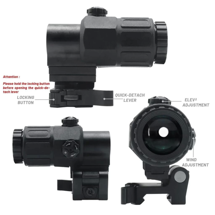 Magnifier 5x Yakınlaştırmalı Dürbün - 22mm Ray Uyumlu, Katlanır Yaylı Ayaklı ( Lisinya )