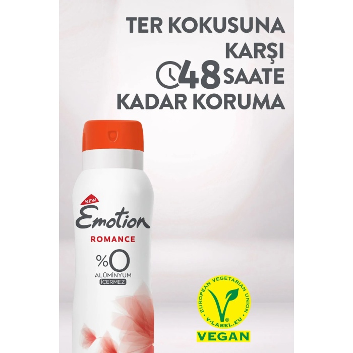 3 Adet Emotion Romance Kadın Vegan Deodorant 150 Ml Hızlı Kurur, Leke Bırakmaz