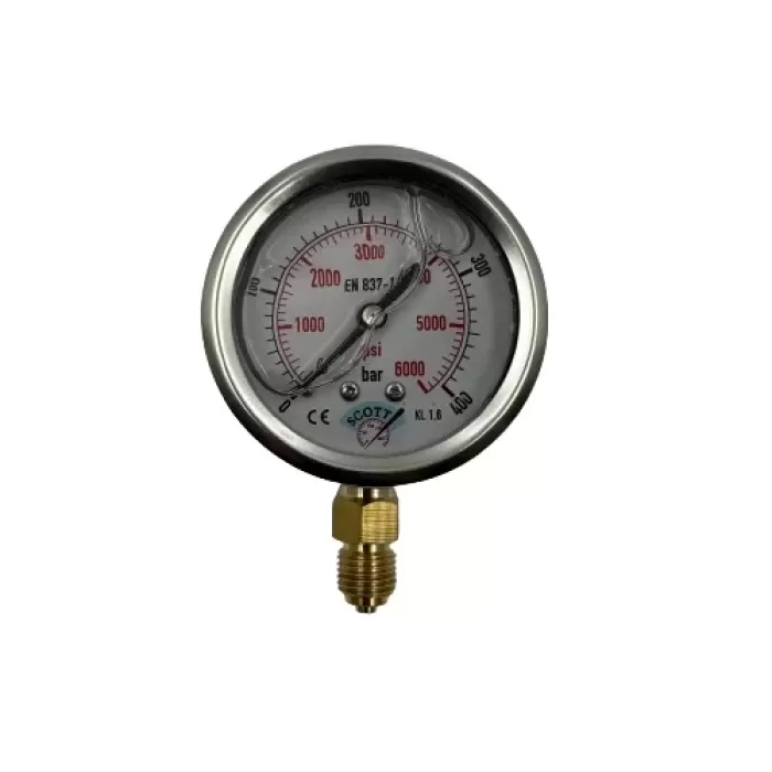 Manometre Gliserinli Alttan Çıkışlı Q63 - 0 - 400 Bar 1/4 A Tipi (Lisinya)