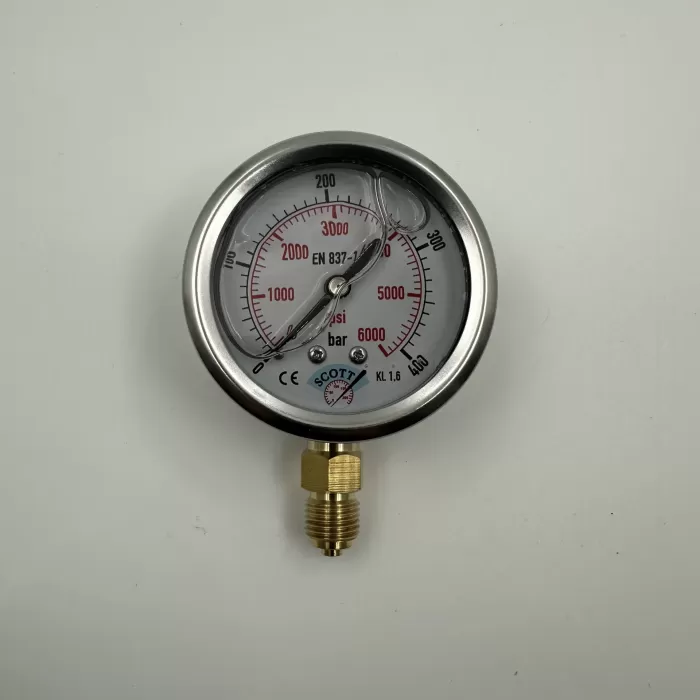 Manometre Gliserinli Alttan Çıkışlı Q63 - 0 - 400 Bar 1/4 A Tipi (Lisinya)