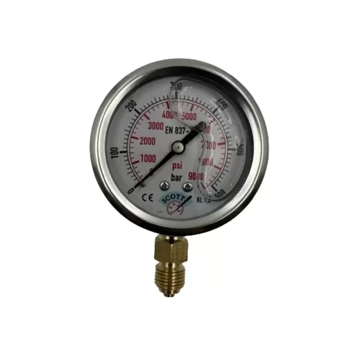Manometre Gliserinli Alttan Çıkışlı Q63 - 0 - 600 Bar 1/4 A Tipi (Lisinya)