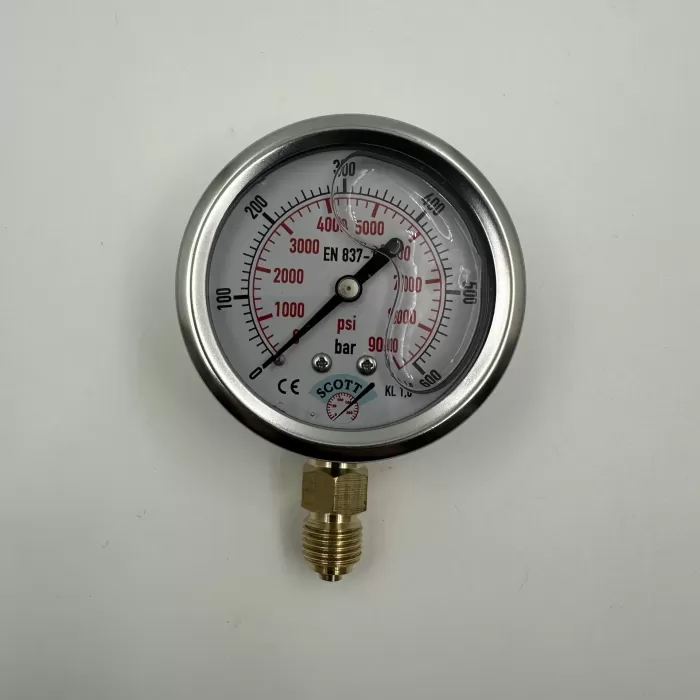 Manometre Gliserinli Alttan Çıkışlı Q63 - 0 - 600 Bar 1/4 A Tipi (Lisinya)