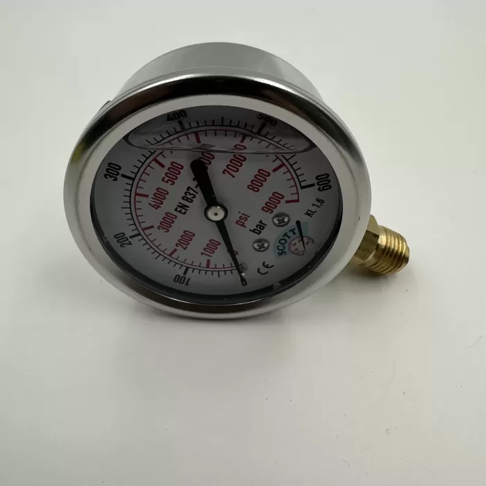 Manometre Gliserinli Alttan Çıkışlı Q63 - 0 - 600 Bar 1/4 A Tipi (Lisinya)