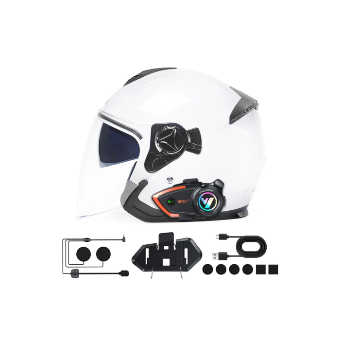 Yeni Model Y80-2x Motosiklet İntercom 2 Kişilik Bağlantı Rgb Işıklı Bluetooth Kulaklık Seti - Lisinya