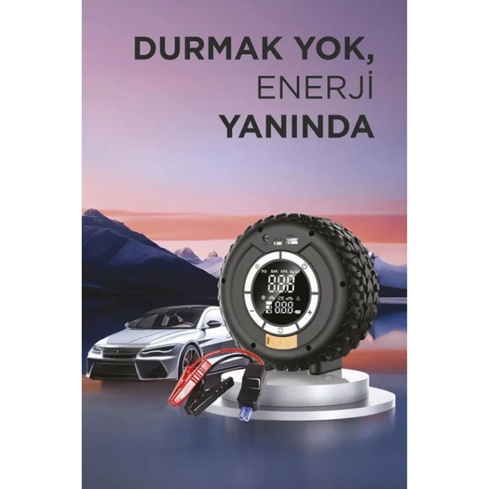 Taşnabilir Araç Akü Takviyeli ,powerbank Destekli ,ışıklı Oto Hava Kompresörü - Lisinya