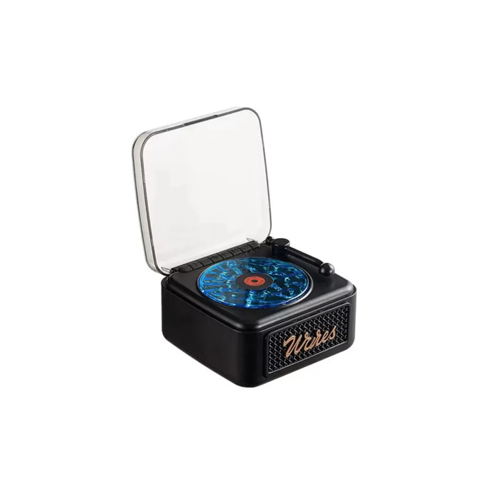 Nostalji Mini Plak Görünümlü Radyolu Bluetooth Hoparlör 3d Ses Dalgası Retro Müzik Plak Siyah - Lisinya