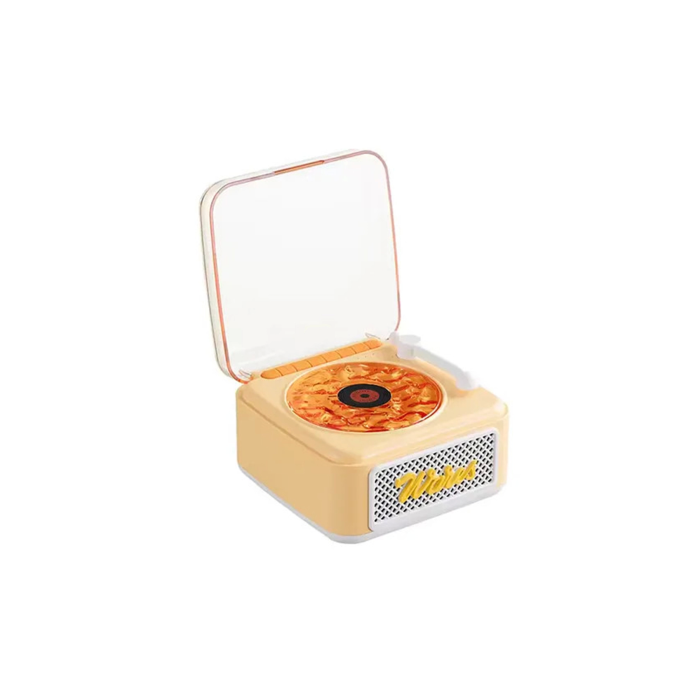 Nostalji Mini Plak Görünümlü Radyolu Bluetooth Hoparlör 3d Ses Dalgası Retro Müzik Plak Sarı - Lisinya