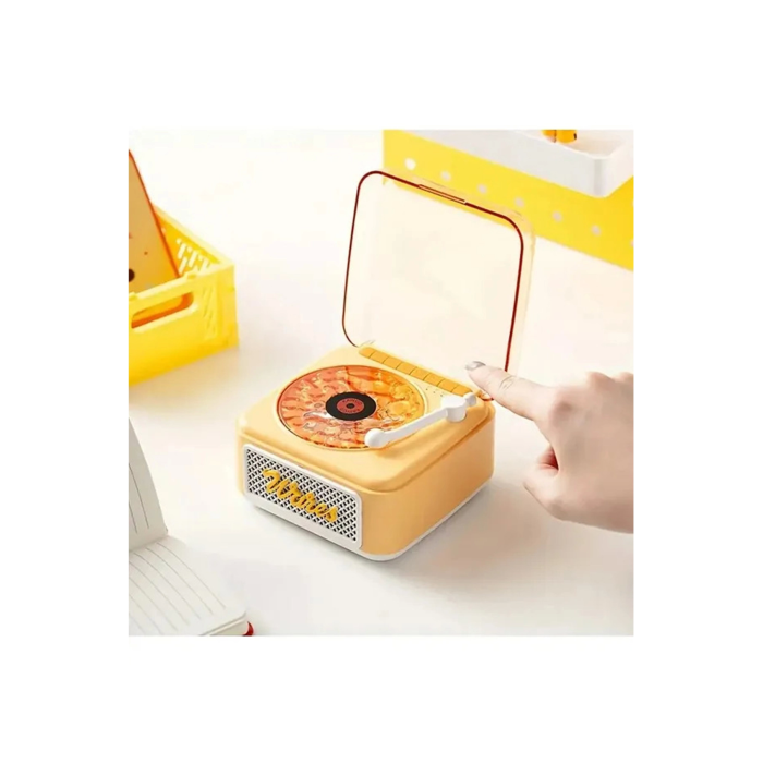 Nostalji Mini Plak Görünümlü Radyolu Bluetooth Hoparlör 3d Ses Dalgası Retro Müzik Plak Sarı - Lisinya