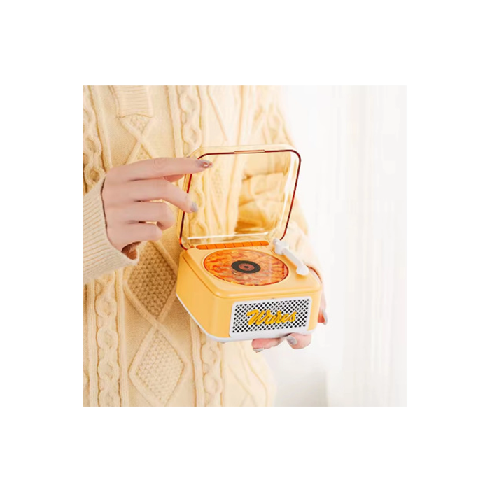 Nostalji Mini Plak Görünümlü Radyolu Bluetooth Hoparlör 3d Ses Dalgası Retro Müzik Plak Sarı - Lisinya